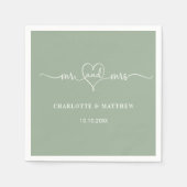 Serviette En Papier Sage green m. mrs heart script simple mariage (Devant)