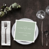 Serviette En Papier Sage green m. mrs heart script simple mariage