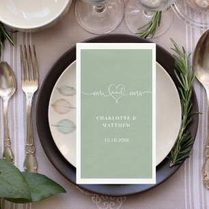 Serviette En Papier Sage green m. mrs heart script simple mariage
