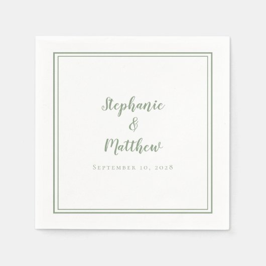 Serviette En Papier Sage Green Mariage Élégante Réception Moderne Simp (Devant)