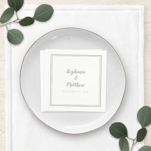 Serviette En Papier Sage Green Mariage Élégante Réception Moderne Simp