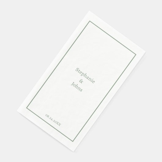 Serviette En Papier Sage Green Minimal Élégant Mariage de nom personna (Coin)