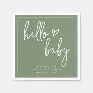 Serviette En Papier Sage Green minimaliste Baby shower moderne Boho