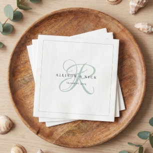 Serviette En Papier Sage Green Minimaliste Monogramme Mariage serviett