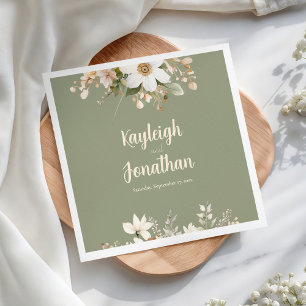 Serviette En Papier Sage Green Moderne Aquarelle Mariage Floral