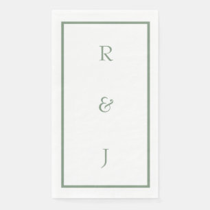 Serviette En Papier Sage Green Monogram Initiales White Mariage tendan