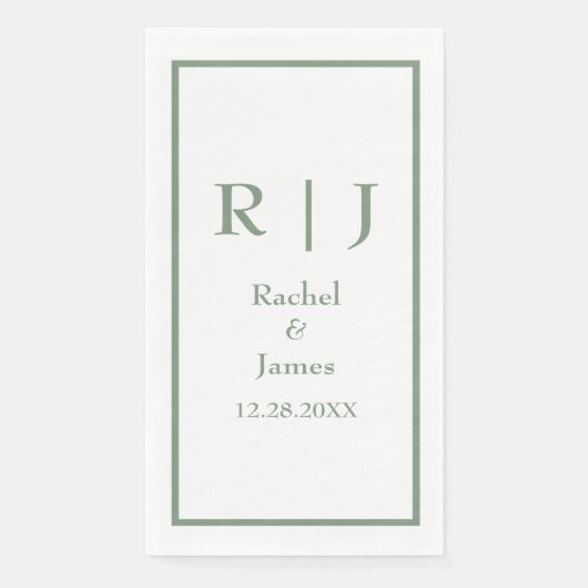 Serviette En Papier Sage Green Monogram Name Elegant Minimal Wedding (Devant)