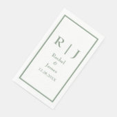 Serviette En Papier Sage Green Monogram Name Elegant Minimal Wedding (Coin)