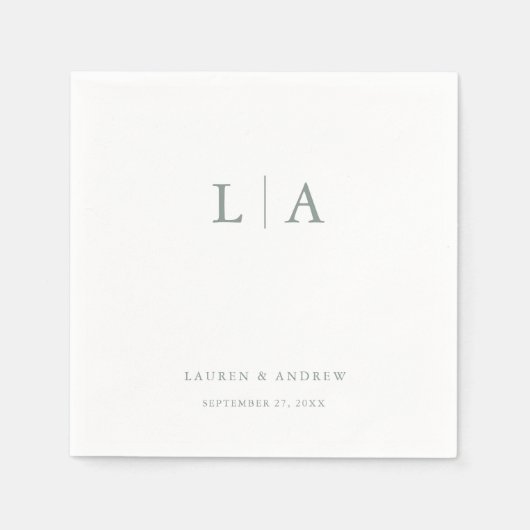 Serviette En Papier Sage Green Monogramme Élégant Mariage simple (Devant)