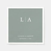 Serviette En Papier Sage Green Monogramme Élégant Mariage simple servi (Devant)