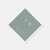 Serviette En Papier Sage Green Monogramme Élégant Mariage simple servi (Coin)