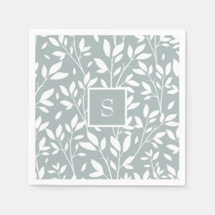 Serviette En Papier Sage Green Monogramme Floral Cottage Motif