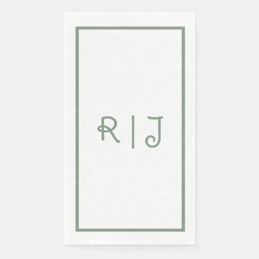 Serviette En Papier Sage Green Monogramme Initiales Lettres Mariage Co (Devant)