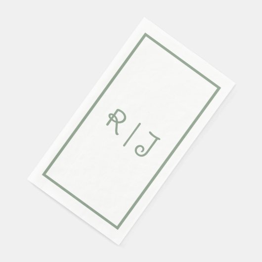 Serviette En Papier Sage Green Monogramme Initiales Lettres Mariage Co (Coin)