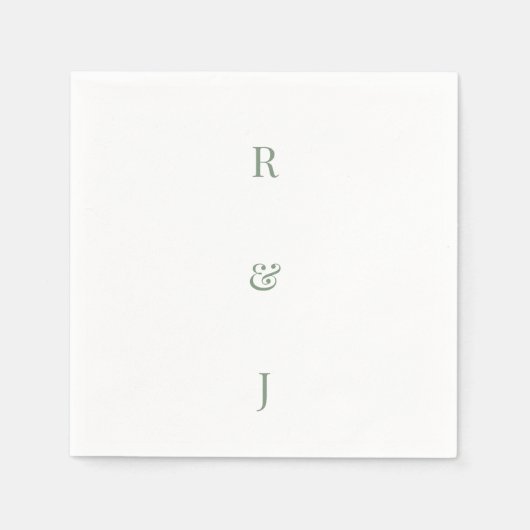 Serviette En Papier Sage Green Monogramme Initiales Mariage (Devant)