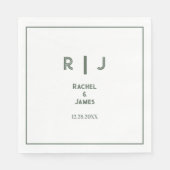Serviette En Papier Sage Green Monogramme Minimal Élégant Mariage tend (Devant)