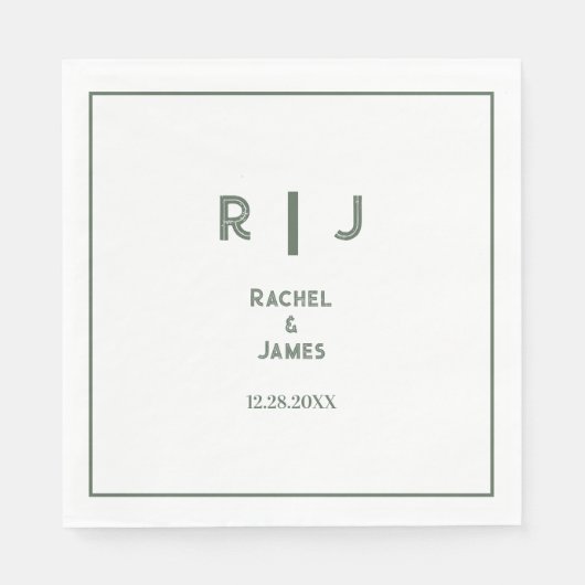 Serviette En Papier Sage Green Monogramme Minimal Élégant Mariage tend (Devant)