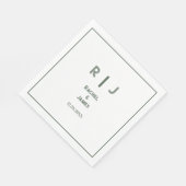 Serviette En Papier Sage Green Monogramme Minimal Élégant Mariage tend (Coin)