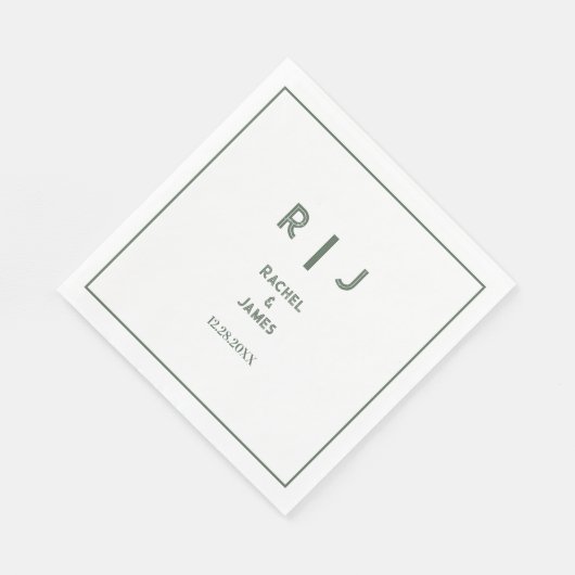 Serviette En Papier Sage Green Monogramme Minimal Élégant Mariage tend (Coin)