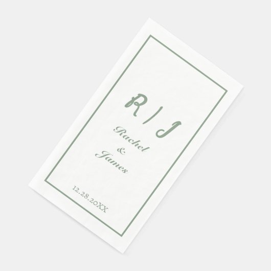 Serviette En Papier Sage Green Monogramme Nom Mariage de script élégan (Coin)