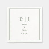 Serviette En Papier Sage Green Monogramme Nom Mariage minimal élégant (Devant)