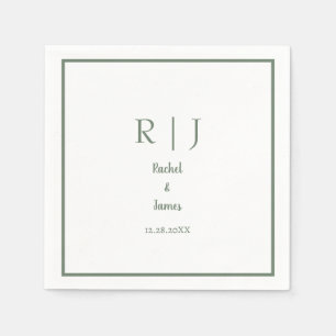 Serviette En Papier Sage Green Monogramme Nom Mariage minimal élégant
