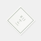 Serviette En Papier Sage Green Monogramme Nom Mariage minimal élégant (Coin)