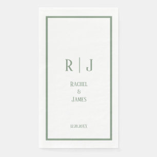 Serviette En Papier Sage Green Monogramme Nom Mariage minimal élégant