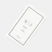 Serviette En Papier Sage Green Monogramme Nom Mariage minimal élégant (Coin)