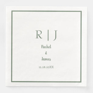 Serviette En Papier Sage Green Monogramme Nom Mariage minimal élégant