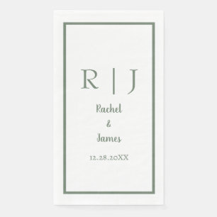 Serviette En Papier Sage Green Monogramme Nom Mariage minimal élégant