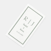 Serviette En Papier Sage Green Monogramme Nom Mariage minimal élégant (Coin)