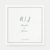 Serviette En Papier Sage Green Monogramme Nom Script Mariage élégant (Devant)