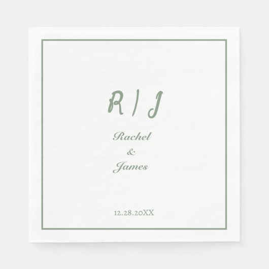 Serviette En Papier Sage Green Monogramme Nom Script Mariage élégant (Devant)