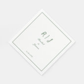 Serviette En Papier Sage Green Monogramme Nom Script Mariage élégant (Coin)