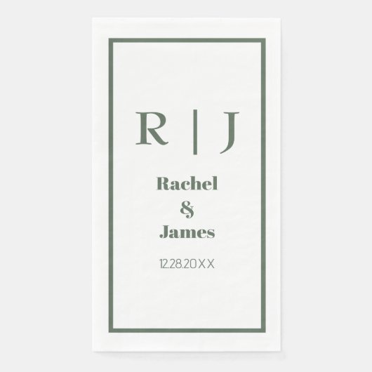 Serviette En Papier Sage Green Monogramme Simple Minimal Élégant Maria (Devant)