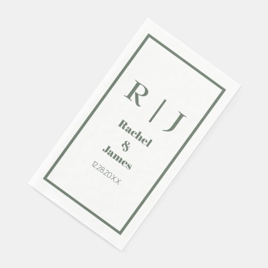 Serviette En Papier Sage Green Monogramme Simple Minimal Élégant Maria (Coin)