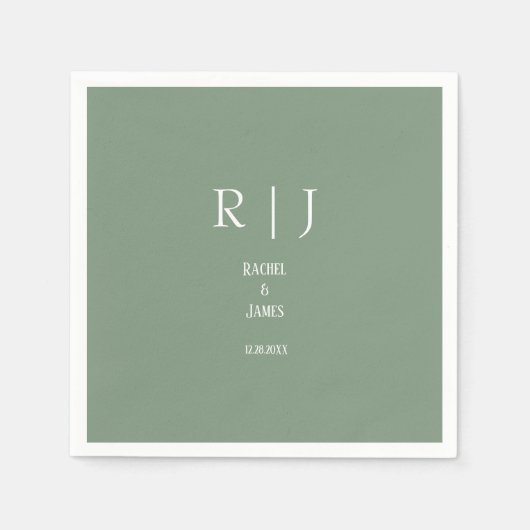 Serviette En Papier Sage Green Monogrammes Simple Élégant Mariage mode (Devant)