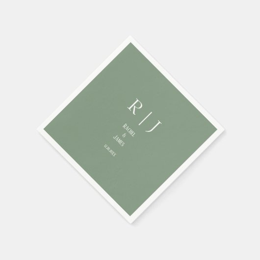 Serviette En Papier Sage Green Monogrammes Simple Élégant Mariage mode (Coin)