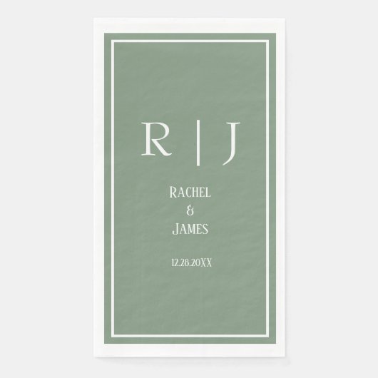 Serviette En Papier Sage Green Monogrammes Simple Élégant Mariage mode (Devant)