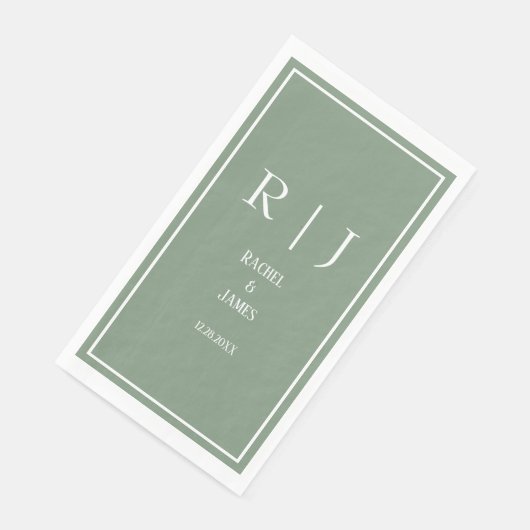 Serviette En Papier Sage Green Monogrammes Simple Élégant Mariage mode (Coin)