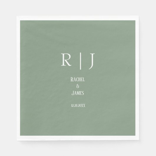Serviette En Papier Sage Green Monogrammes Simple Minimal Moderne Mari (Devant)