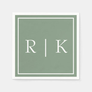 Serviette En Papier Sage Green Monogrammes Simple Minimaliste Mariage