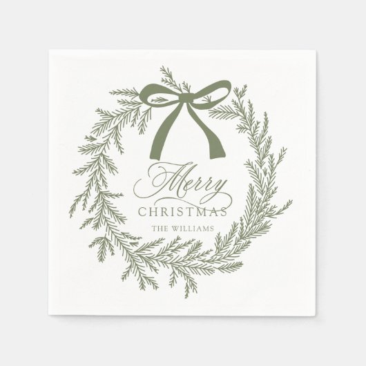 Serviette En Papier Sage Green Noël Fête de la couronne (Devant)