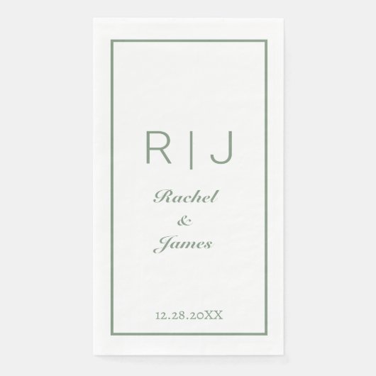 Serviette En Papier Sage Green Nom du monogramme Élégant Mariage minim (Devant)