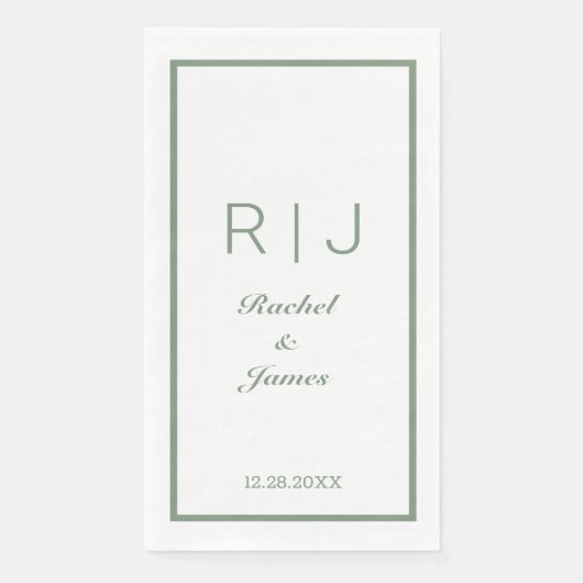 Serviette En Papier Sage Green Nom Monogramme Élégant Mariage minimal (Devant)