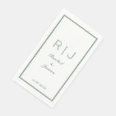Serviette En Papier Sage Green Nom Monogramme Élégant Mariage minimal (Coin)