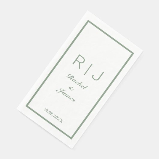 Serviette En Papier Sage Green Nom Monogramme Élégant Mariage minimal (Coin)