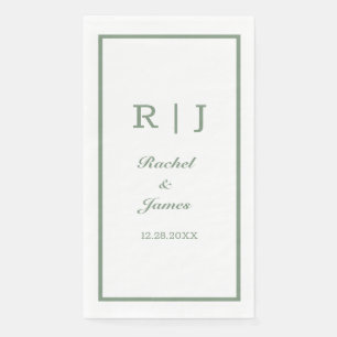Serviette En Papier Sage Green Nom Monogramme Mariage minimal élégant
