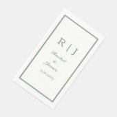 Serviette En Papier Sage Green Nom Monogramme Mariage minimal élégant (Coin)
